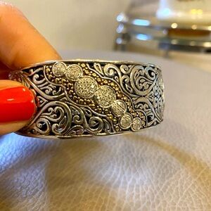 Effy Sterling Silver 18k Gold Diamond Cuff Bracelet 6.25”
